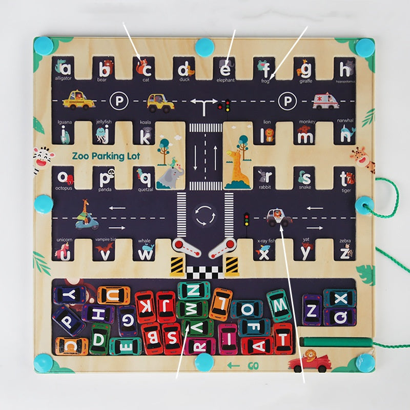 Magnetic Letter Matching Parking Lot Maze Toy