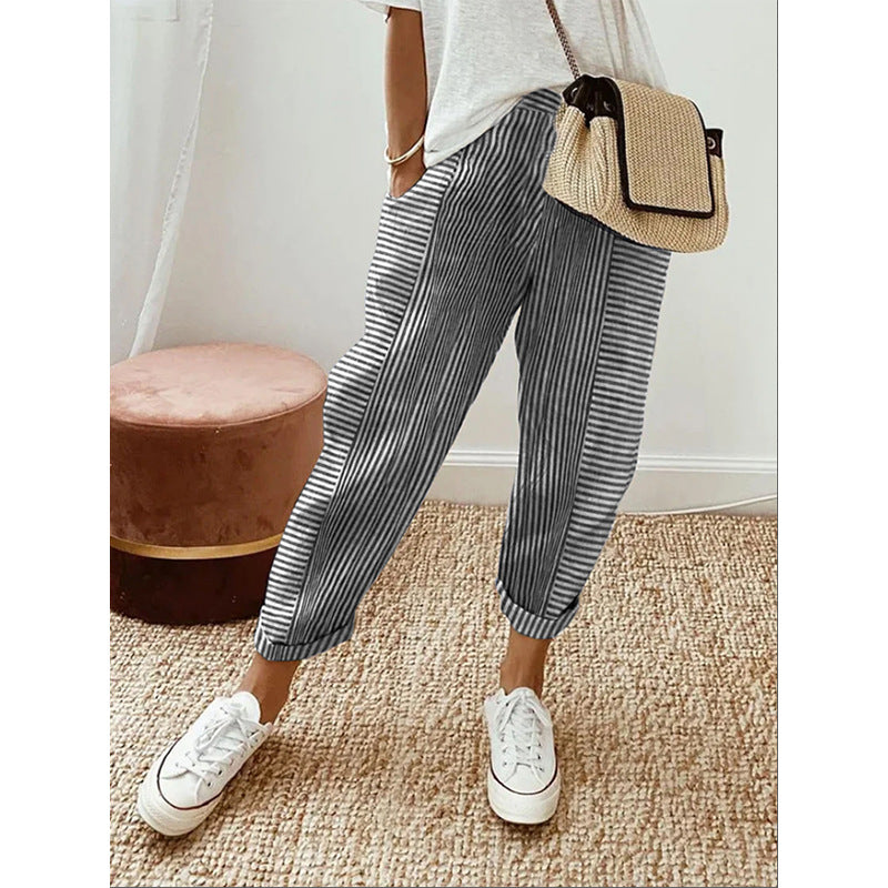 Women's Striped Print Trousers Summer Fashion Casual Loose Pants