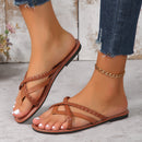 Cross-woven Design Thong Sandals Summer Flat Shoes Women Flip Flops Slides Casual Vacation Beach Slippers