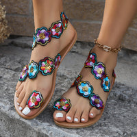 Ethnic Style Flowers Flat Sandals Summer Vacation Casual Clip Toe Beach Shoes For Women