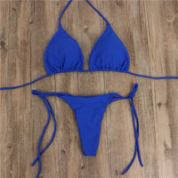 Women Summer Solid Color Sexy Split Strap Adjustable Swimsuit Suit