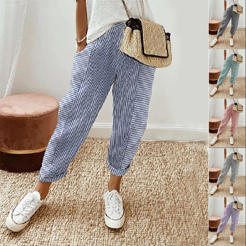 Women's Striped Print Trousers Summer Fashion Casual Loose Pants