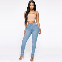 Slimming Jeans Pants For Women High Waist Trousers With Pockets