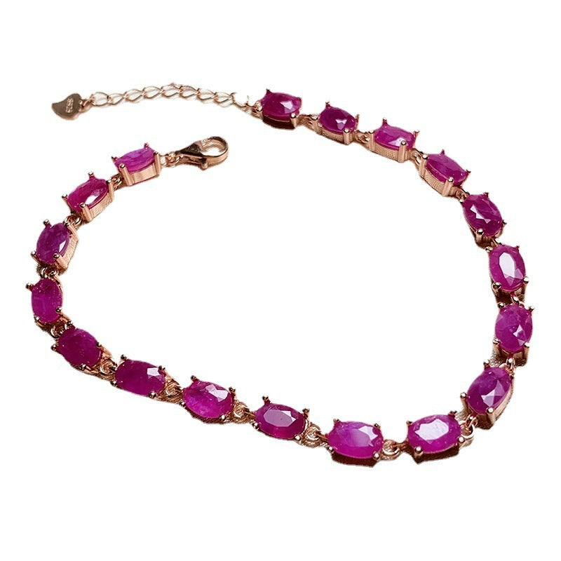 Women's Retro Natural 925 Silver Inlaid Ruby Bracelet