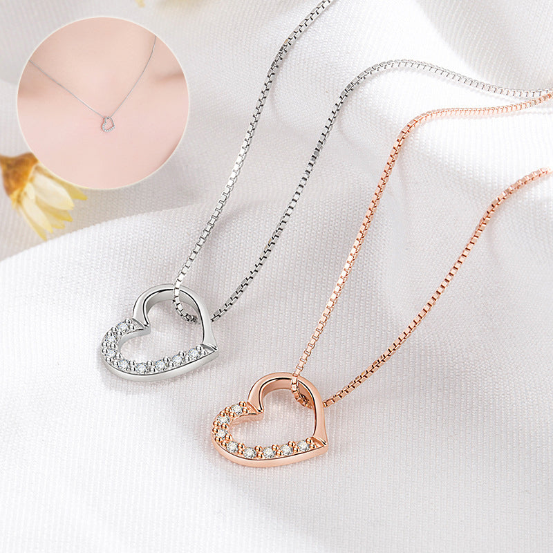 S925 Sterling Silver Love Heart Pendant Necklace For Women Fashion Jewelry Ladies Gold Color Clavicle Chain High Quality Jewelry Gifts