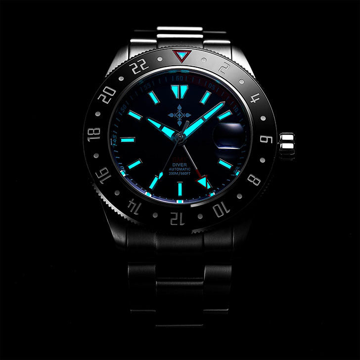 GMT Luminous Waterproof Sapphire Glass Stainless Steel Men's Watch