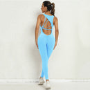 Yoga Jumpsuit V-shaped Back Design Sleeveless Fitness Running Sportswear Stretch Tights Pants For Womens Clothing