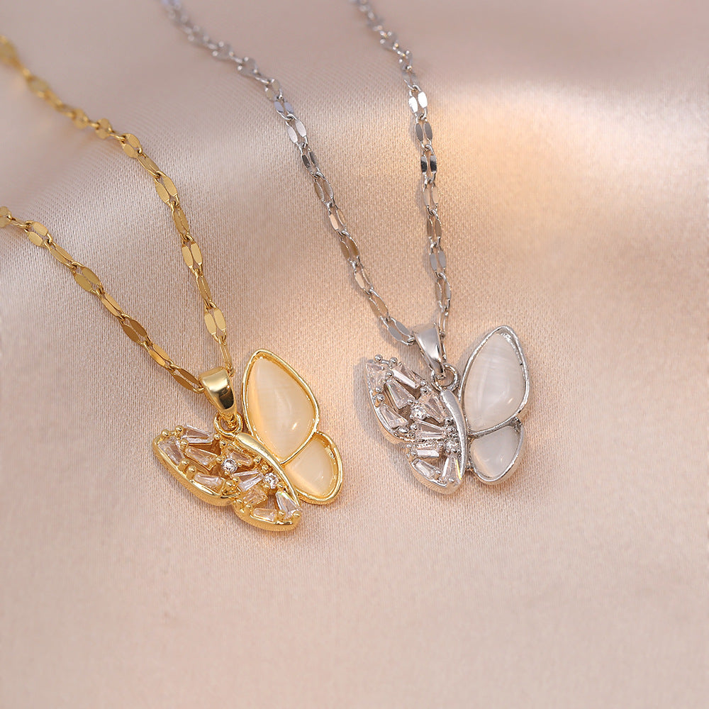 Fashion Jewelry Women's Graceful And Fashionable Opal Butterfly Pendant Necklace