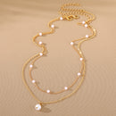 Fashion Jewelry Women's Pearl Tassel Pendant Double-layer Necklace Gold Pearl Necklace For Women