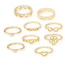 Gold Color Heart Rings 9pcs Sets For Women Vintage Hollow Irregular Geometric Butterfly Finger Rings Fashion Jewelry Accessories Gif