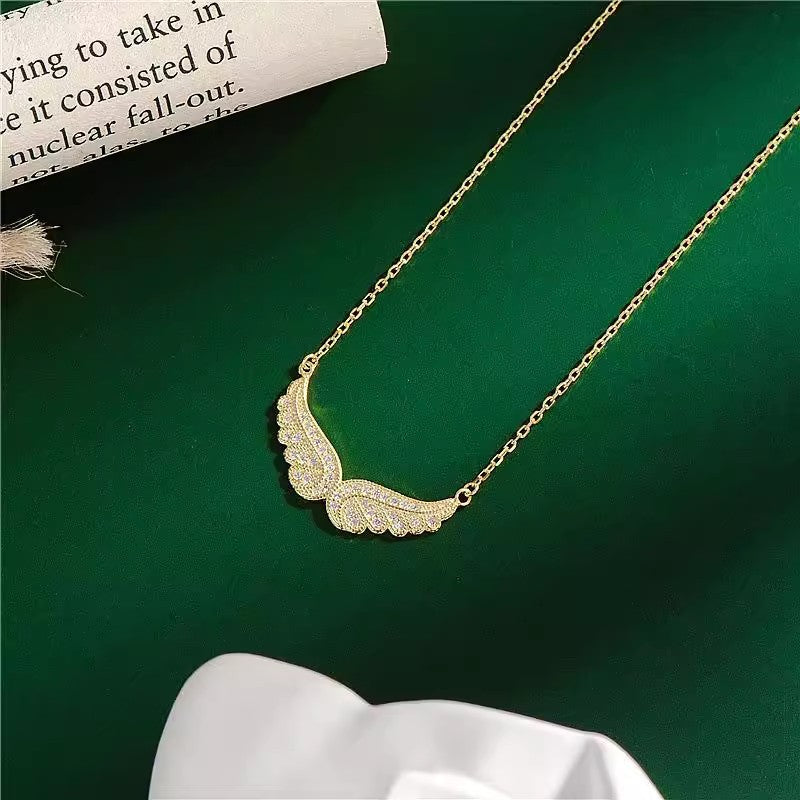 S925 Sterling Silver Cubic Zirconia Angel Wings Pendant Necklaces Women Sterling Silver 925 Clavicle Chain Necklaces Jewelry