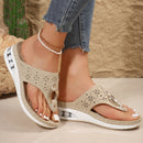 New Air Cushion Thong Sandals Summer Flip Flops Hollow Metal Buckle Wedges Shoes For Women Thick Sole Beach Shoes
