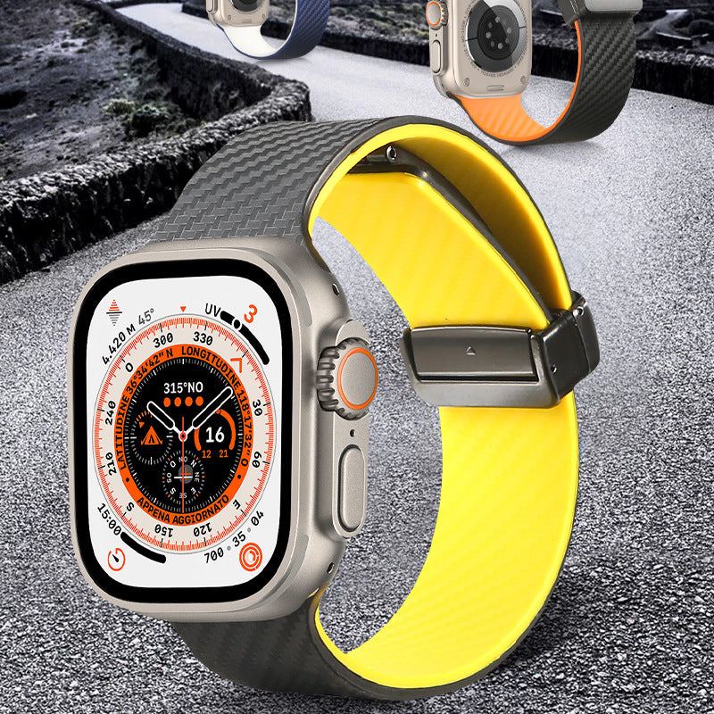 Suitable Watch Band Double Color Carbon Fiber Pattern Magnetic Buckle Silicone Strap