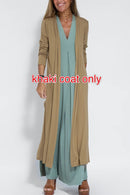 New Solid Color V-neck Sleeveless Dress Long Cardigan Jacket Suit For Women