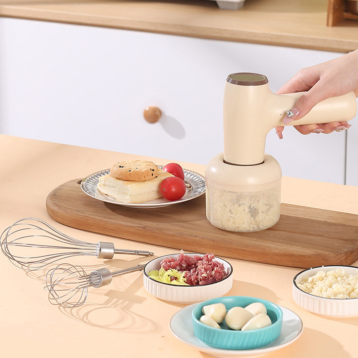 2 In 1 Electric Garlic Chopper USB Rechargeable Vegetable Chili Meat Ginger Masher Handheld Multipurpose Kitchen Gadgets