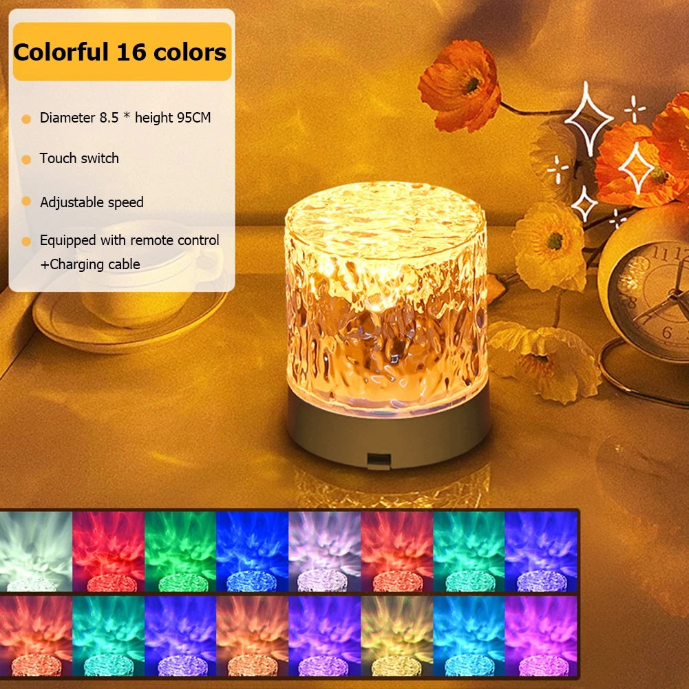 Crystal Lamp Water Ripple Projector Night Light Decoration Home Houses Bedroom Aesthetic Atmosphere Holiday Gift Sunset Lights