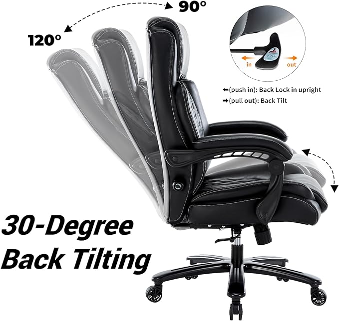 Executive Office Chair - 500lbs Heavy Duty Office Chair, Wide Seat Bonded Leather Office Chair With 30-Degree Back Tilt & Lumbar Support