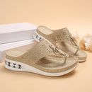 New Air Cushion Thong Sandals Summer Flip Flops Hollow Metal Buckle Wedges Shoes For Women Thick Sole Beach Shoes