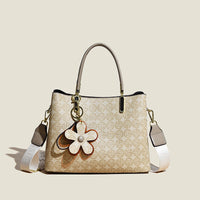 Printed Tote Bag With Flower Pendant New Temperament Shoulder Bag For Women Fashion Large-capacity Crossbody Bag
