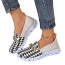 Casual Houndstooth Print Chain Mesh Shoes Summer Walking Sports Flat Shoes Women Breathable Loafers