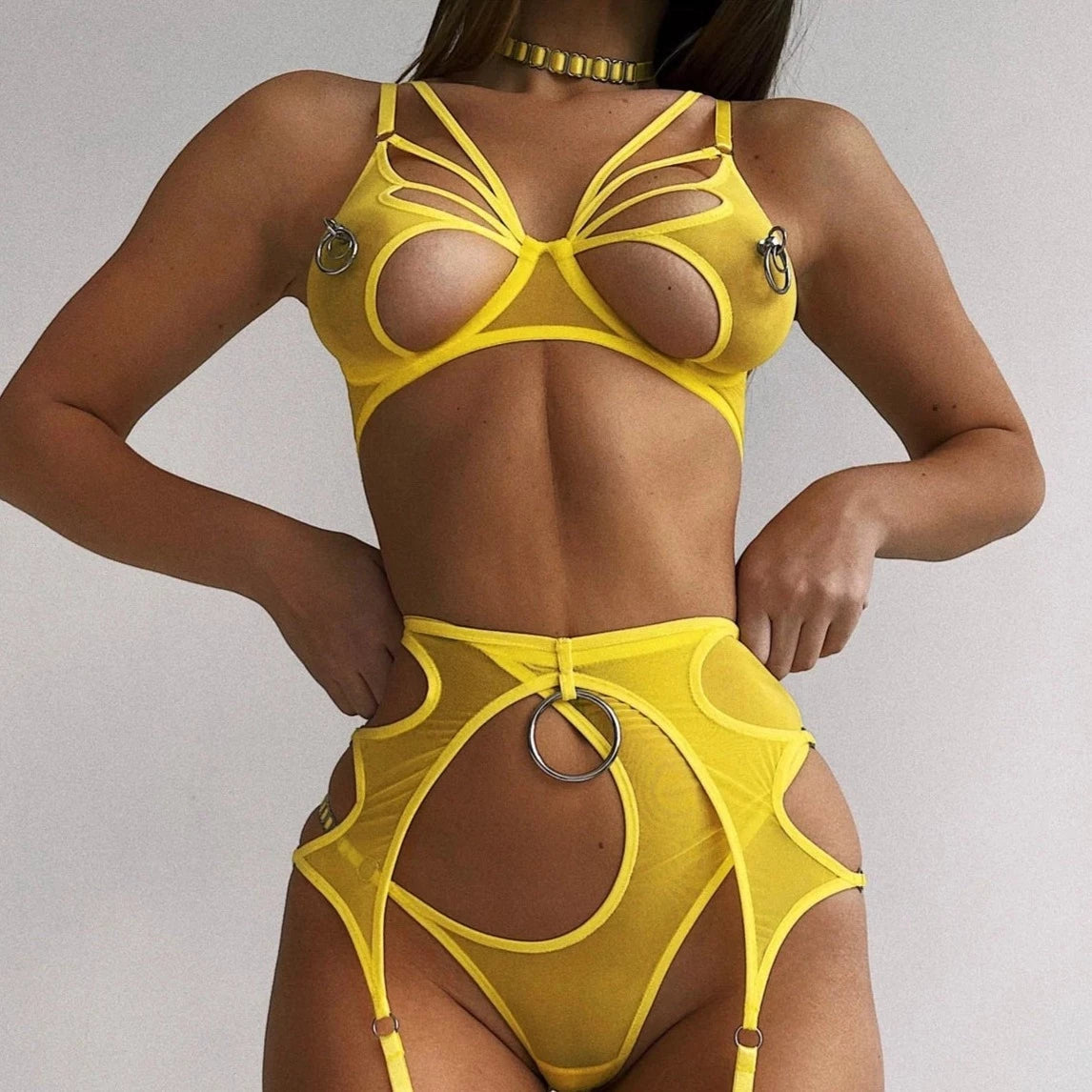 Kamala's Hollow Out Sexy lingerie Mesh Set