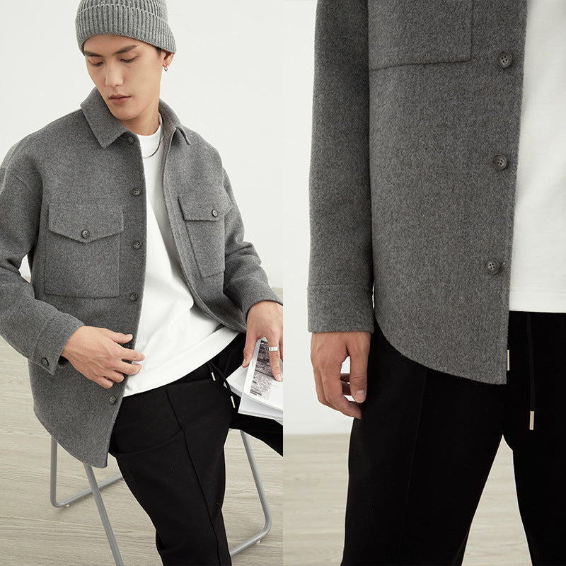 Men's Patch Bag Lapel Conventional Double-Sided Shirt Coat