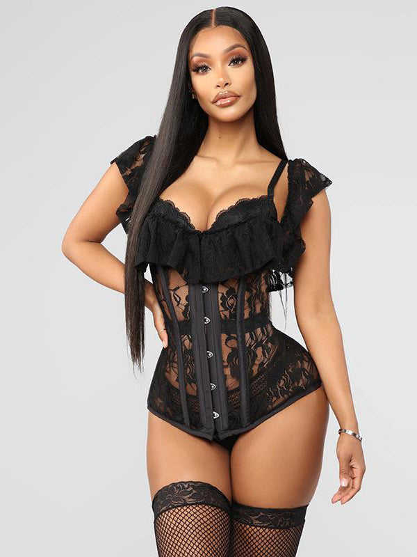 Outside Shoulder Lace Sleeve Gothic Corset high end lingerie