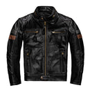 First Layer Cowhide Leather Coat Men's Stand Collar Motorcycle Cycling Clothing
