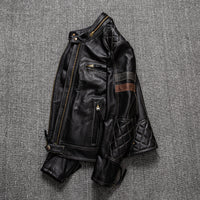 First Layer Cowhide Leather Coat Men's Stand Collar Motorcycle Cycling Clothing