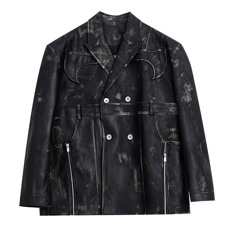 Heavy Niche Deconstruction Retro Distressed PU Leather Suit Jacket