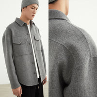 Men's Patch Bag Lapel Conventional Double-Sided Shirt Coat