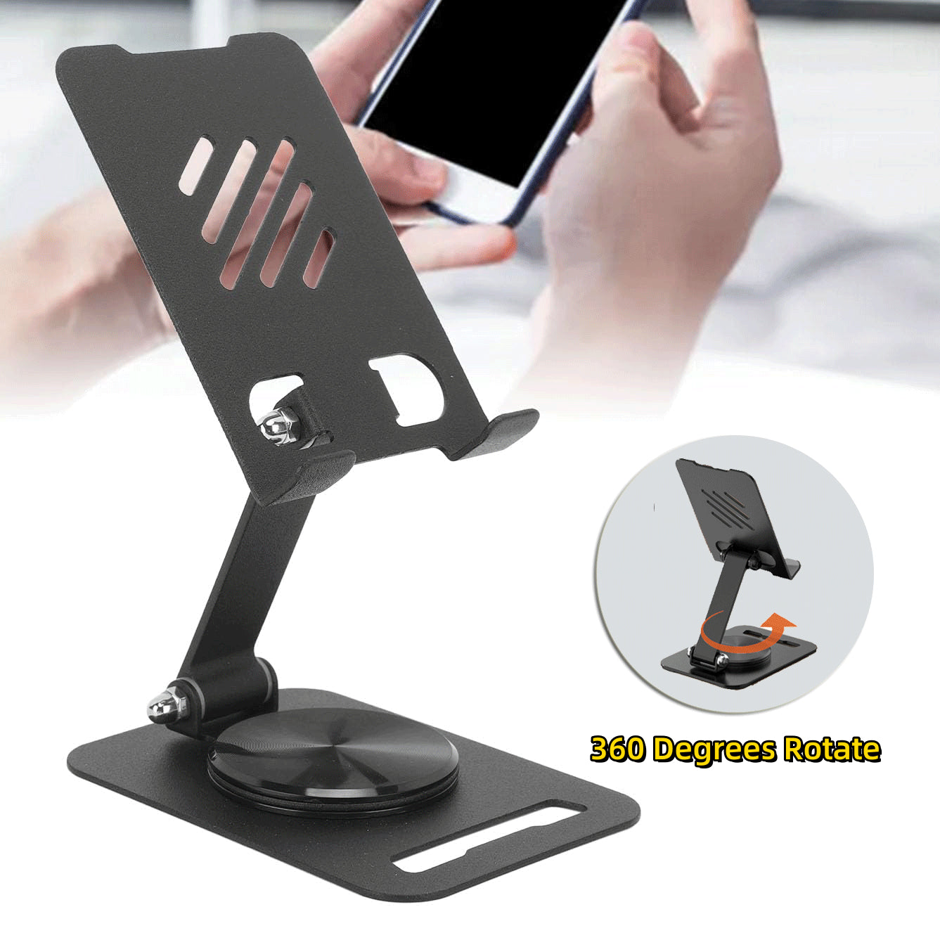 360 Degrees Rotate Metal Desk Mobile Phone Holder Stand For Phone Pad Adjustable Desktop Tablet Holderl Table Cell Phone Stand