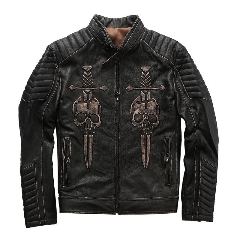 Genuine Leather Jacket Men's Top Layer Cowhide Frayed Jacket