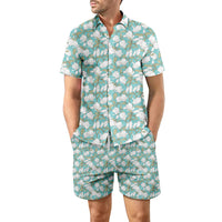 2Pcs Printed Beach Shirt Summer Suit Loose Lapel Button Top And Drawstring Pockets Shorts Casual Short Sleeve Suits For Men Clothing