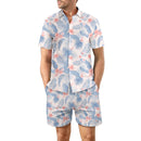 2Pcs Printed Beach Shirt Summer Suit Loose Lapel Button Top And Drawstring Pockets Shorts Casual Short Sleeve Suits For Men Clothing