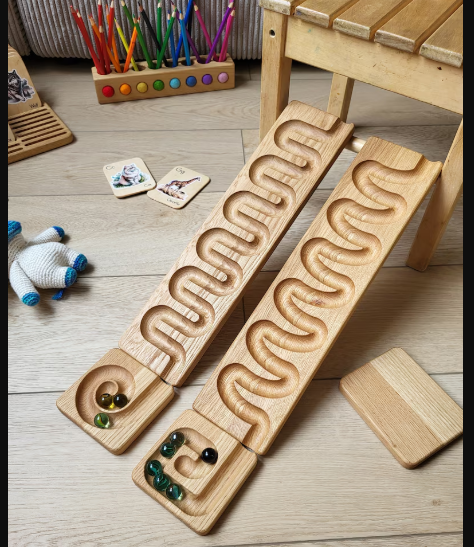 Gift for kids wooden marble run race marble machine winding track set wooden ball run for child marble maze roller marble track birthday