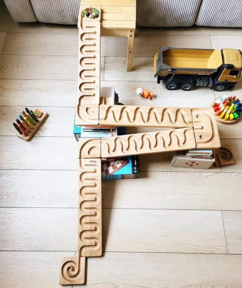 Gift for kids wooden marble run race marble machine winding track set wooden ball run for child marble maze roller marble track birthday