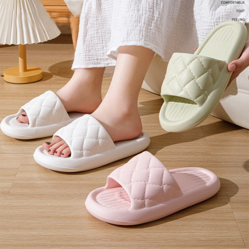 New Rhombus Home Slippers Summer Non-slip Floor Bathroom Slipper Lightweight Simple House Shoes For Women Men